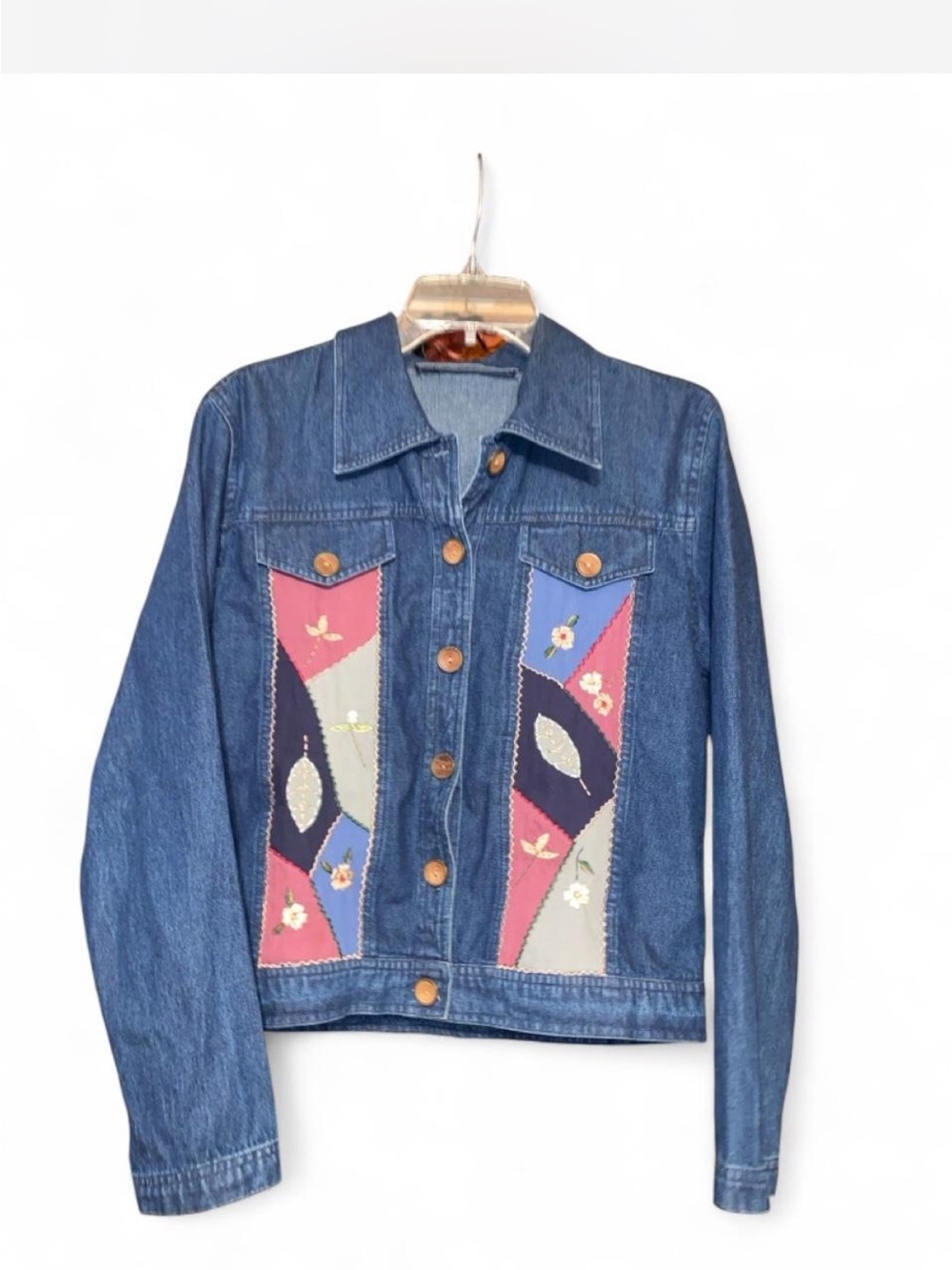 Women's Blue Denim Jacket with Patchwork
